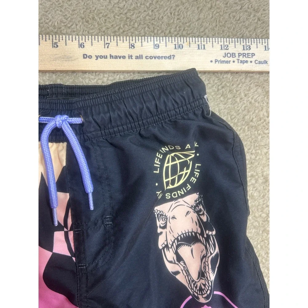 Kids Jurassic World Swim Trunks Black Pink Checkerboard Dinosaur‎ Size MD